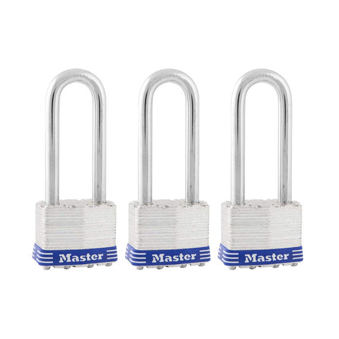Master Lock Silver Outdoor Keyed-Alike Padlocks with Keys, Extra Long Shackle Lock for Gate, Fence, Shed, or Other Equipment, 3 Pack, 1TRILJ