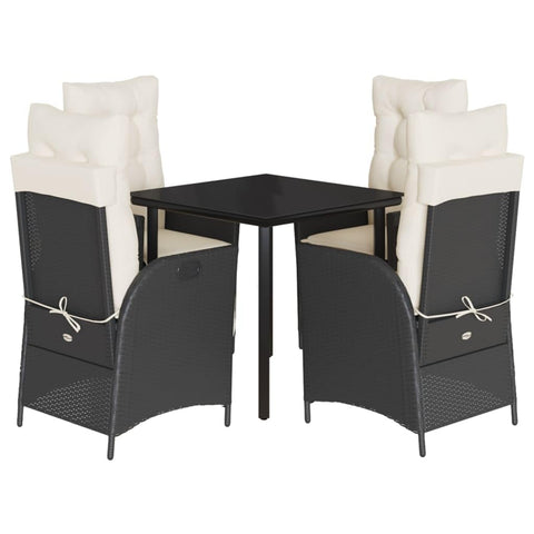 vidaXL - 5 Piece Patio Dining Set Black Poly Rattan with Cushions, Adjustable Reclining Chairs for Garden/Backyard/Patio