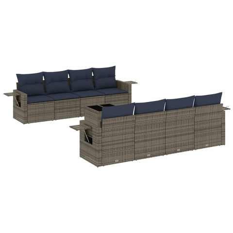 vidaXL Patio Sofa Set with Cushions 9 Piece, Outdoor Conversation Set, Patio Sectional Sofa for Balcony Garden, Modern Style, Gray Poly Rattan