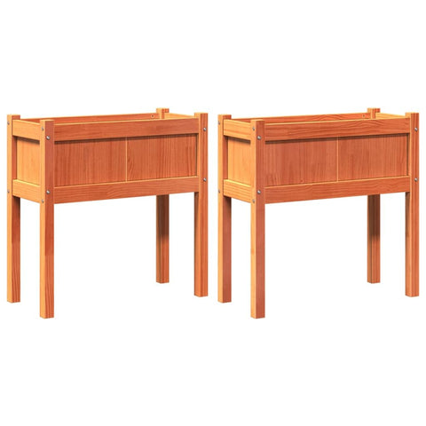vidaXL Garden Planters with Legs - Wax Brown Solid Pine Wood, 27.6"x12.2"x27.6", Set of 2