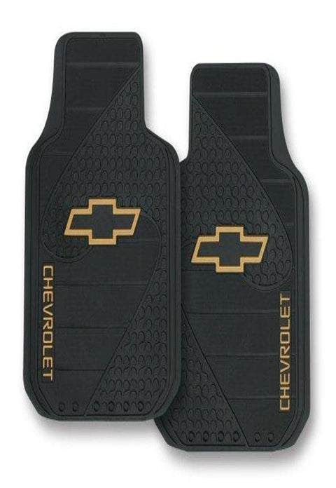 PLASTICOLOR 001381R01 Chevy Factory Style Trim-to-Fit Molded Front Floor Mats - Set of 2, Black w/Gold Bowtie