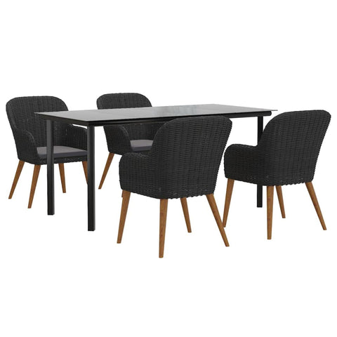vidaXL 5 Piece Garden Dining Set with Cushions for Outdoor Use Weather Resistant Acacia Wood & Tempered Glass Stylish Rectangular Table and 4 Chairs Perfect Relaxing Patio Chair Lounge Seat