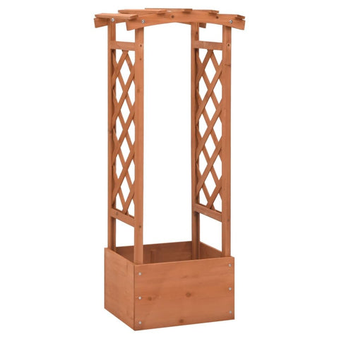 vidaXL Firwood Trellis Planter with Arch, Solid Wooden Durable Garden Planter, Weather- Outdoor Decorative Plant Holder, Rectangular Brown Color, 19.3"x15.4"x46.1"