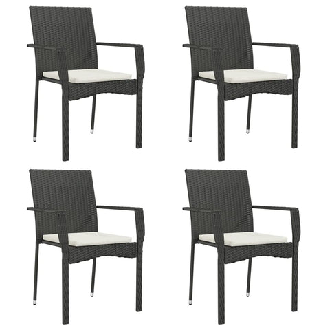vidaXL Patio Chairs 4 pcs - Stylish Black Poly Rattan with Cushions, Powder-Coated Steel Frame - Ideal for Outdoor, Garden, Terrace, Lawn or Deck Seating