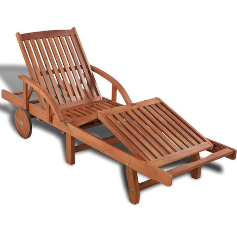 vidaXL Durable Acacia Wood Outdoor Sun Lounger - Weather Resistant Classic Slatted Design Garden Daybed with Adjustable Backrest & Footrest - Includes Pull-Out Side Table
