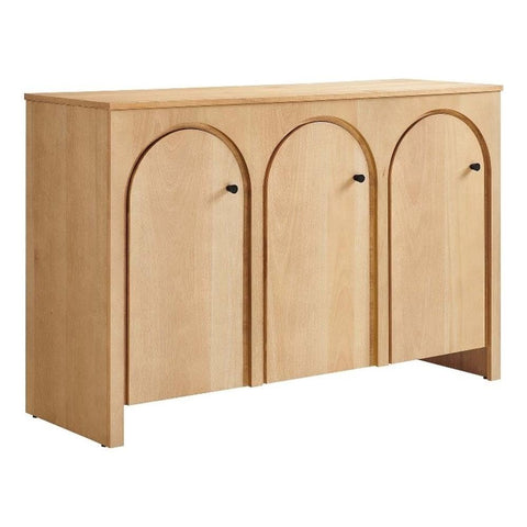 Modway Appia 53.4 Inch 3 Door Storage Cabinet in Oak Wood Veneer - Arched Door Accent Credenza - Modern Sideboard - Adjustable Shelf Buffet - Mid-Century Storage Furniture - Console TV Stand