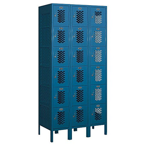12 Wide Six Tier Box Style Vented Metal Locker - 3 Wide - 6 Feet High - 18 Inches Deep - Blue - Unassembled
