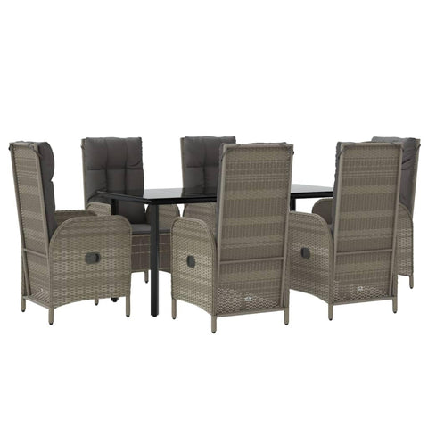 vidaXL 5-Piece Outdoor Dining Set - Poly Rattan Black/Gray Patio Furniture with Reclining Chairs, Tempered Glass Table
