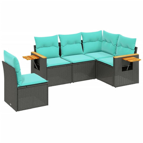 vidaXL Patio Sofa Set with Cushions 5 Piece, Outdoor Conversation Set, Sectional Sofa for Balcony Garden, Modern Style, Black Poly Rattan