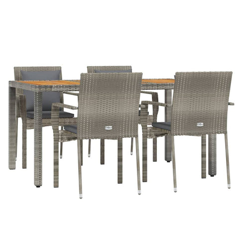 vidaXL 5-Piece Patio Dining Set with Cushions in Gray â€“ Weather-Resistant PE Rattan â€“ Powder-Coated Steel Frames - Acacia Wood Tabletop â€“ Flexible Modular Design â€“ Comfortable Seating Experience