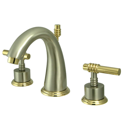 Kingston Brass KS2969ML Milano Widespread Lavatory Faucet with Metal lever handle, Brushed Nickel and Polished Brass