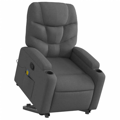 vidaXL Power Lift Massage Recliner Chair-Manual Recliner with Cup Holder/Armchair for Elderly-Dark Gray Fabric-Relaxing Lounge Armchair for Living Room, 3206043