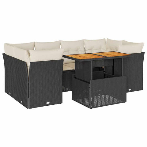 vidaXL 7 Piece Patio Sofa Set with Cushions Black Poly Rattan, Garden Sofa Set, Garden Lounge Set, Poly Rattan Sofa Set, Outdoor Sofa Set