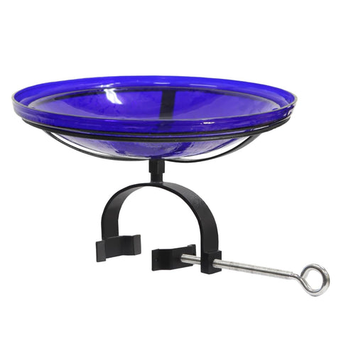 Achla Designs 14" Cobalt Crackle Glass Birdbath with Over Rail Bracket