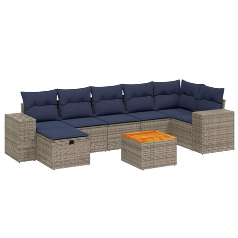 vidaXL Patio Sofa Set with Cushions 8 Piece, Outdoor Conversation Set, Sectional Sofa for Balcony Garden, Modern Style, Gray Poly Rattan