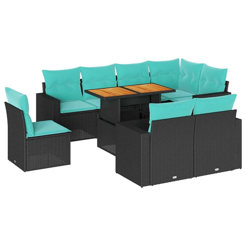 vidaXL 9 Piece Patio Sofa Set with Cushions Black Poly Rattan, Garden Sofa Set, Garden Lounge Set, Sofa for Garden, Outdoor Sofa Set