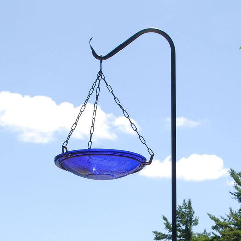 Oakestry Crackle Glass Hanging Birdbath, 14-in Bowl, Cobalt Blue