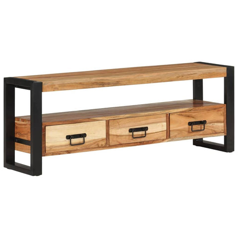 vidaXL TV Stand 47.2"x11.8"x17.7" - Solid Acacia Wood Media Cabinet with Drawers & Iron Legs - Vintage Charm for Living Room