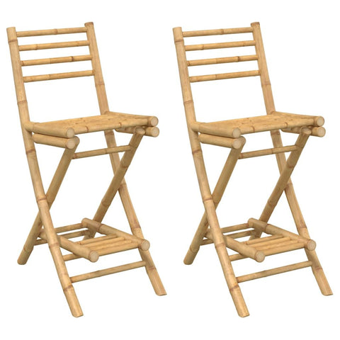 vidaXL Foldable Bamboo Outdoor Bar Stool Set of 2 Adjustable Seating for Balcony Cafe Garden Patio Use Weather Resistant Comfortable Design