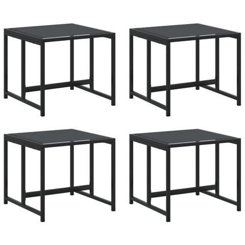 vidaXL Set of 4 Modern Garden Stools Powder Coated Steel and Textilene UV Resistant Square Shape for Outdoor Seating Stool Seat Cube Furniture