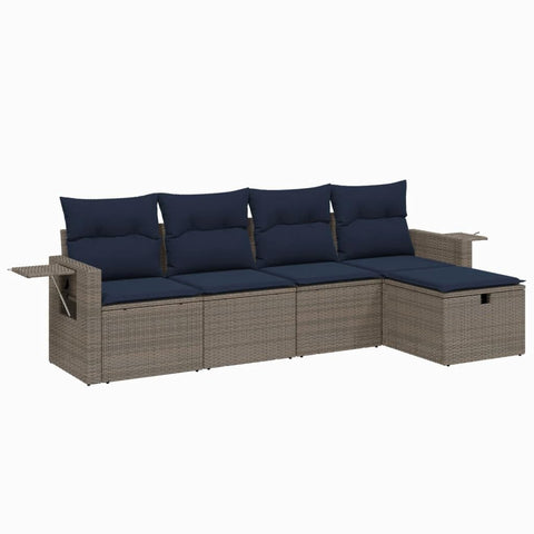 vidaXL Patio Sofa Set with Cushions 5 Piece, Outdoor Conversation Set, Sectional Sofa for Balcony Garden, Modern Style, Gray Poly Rattan