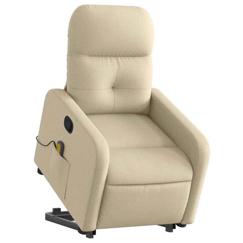 vidaXL Cream Fabric Power Lift Massage Recliner - Electric Standing Assistance Lounge Chair with Manual Recline & Vibration