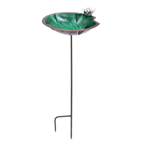 Achla Designs BB-10-S Lilypad Stake Metal Copper Birdbath, Patina