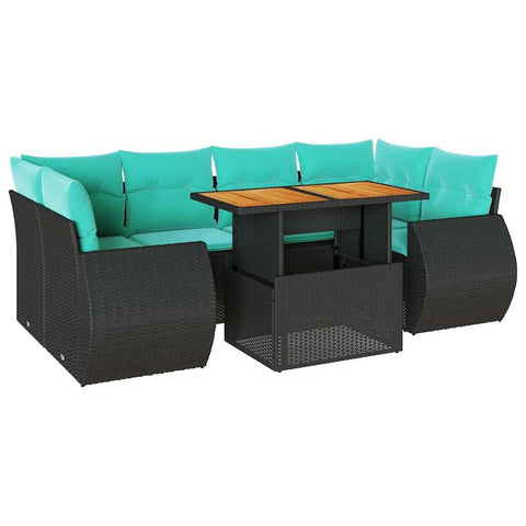 vidaXL 7 Piece Patio Sofa Set with Cushions Black Poly Rattan, Garden Sofa Set, Garden Lounge Set, Sofa for Garden, Outdoor Sofa Set