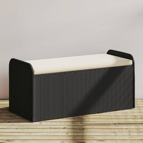 Oakestry Storage Bench with Cushion Black 45 3 in x20 1 5 Poly Rattan Outdoor Patio Garden Seating Furniture Weather Resistant Durable Heavy Duty Modern Backyard Porch Deck Lawn