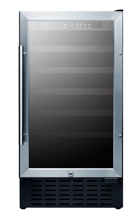 Summit 18” Wine Cellar, 34 Bottle, 3.3 cu.ft. (93L) Capacity, Stainless Steel & Glass- SWC1840B