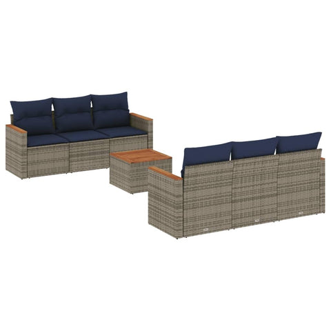 vidaXL Patio Sofa Set with Cushions 7 Piece, Outdoor Conversation Set, Patio Sectional Sofa for Balcony Garden, Modern Style, Gray Poly Rattan