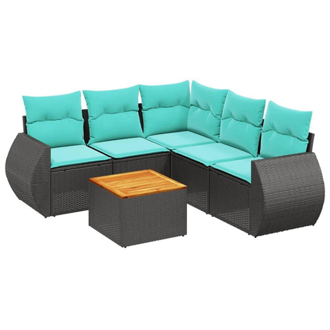 vidaXL Patio Sofa Set with Cushions 6 Piece, Outdoor Conversation Set, Sectional Sofa for Balcony Garden, Modern Style, Black Poly Rattan