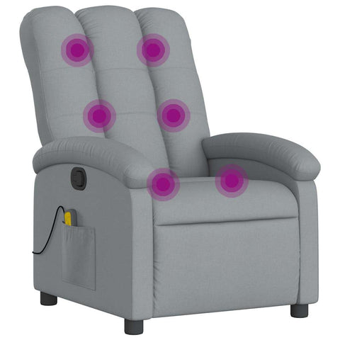 vidaXL Light Gray Fabric Massage Recliner Chair - Manual Tilt, Vibrating Home/Living Room Lounger with USB, Comfy Armrest, Side Pocket