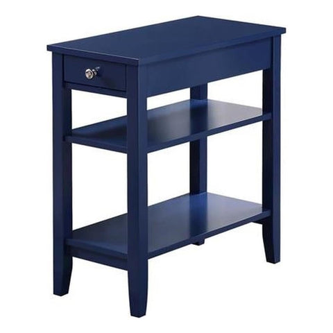 Convenience Concepts American Heritage Chairside End Table with Drawer 23.5" - Classic Living Room Table with Storage Shelf, Bedroom Nightstand, Cobalt Blue