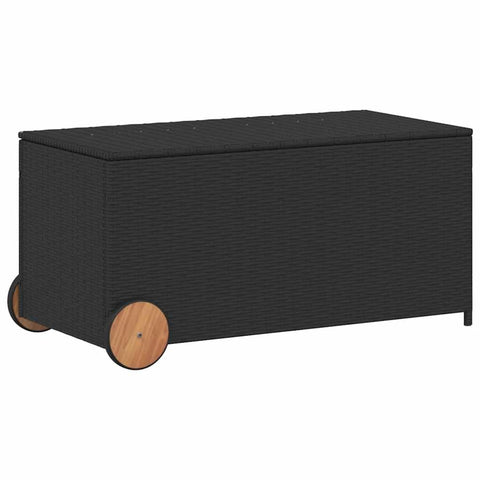 vidaXL Outdoor Poly Rattan Garden Storage Box - Black 50.2 Gal Patio Furniture with Wheels, Water- Bag, and Gas Spring Lid
