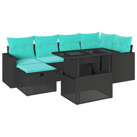 vidaXL 7 Piece Garden Sofa Set with Cushions Black Poly Rattan