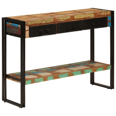 vidaXL Antique-Style Console Table in Industrial Style with 3 Drawers and Shelf, Reclaimed Solid Wood Rectangle Surface, Black Iron Legs