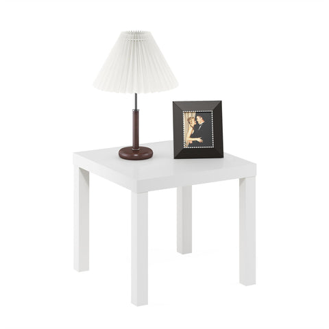 Furinno CLASSIC Side Table, Square Modern End Table with 1.8" Triple Thick Tabletop, Simple Night Stand, Bedside Table, Toolless Assembly, for Living Room, Bedroom, White