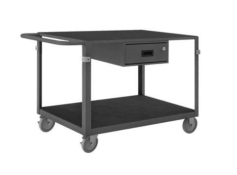 Instrument Cart 14 Gauge Steel 2 Shelves 24 x 36 1000 lbs. Capacity Wood Top w/ Vinyl Matting Cover Corner Bumpers (4) Swivel w/ Side Brakes - 5 x 1-1/4 Polyurethane Caster Gray
