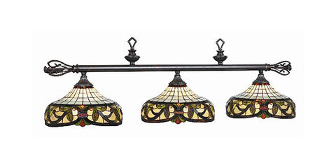 RAM Game Room Decorative 60" Harmony 3-Light Billiard Hanging Light with Traditional Stained Glass Shades