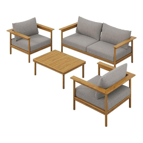 Modway Wren Teak Wood Outdoor Patio 4 Piece Furniture Set in Natural Driftwood