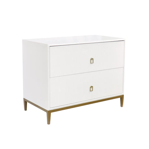 Pasargad Home Victoria Wooden Nighstand, 2 Drawers Free Standing, Sideboard for Living Room, Dining Room, Bedroom- Bronze Metal Frame, Ivory