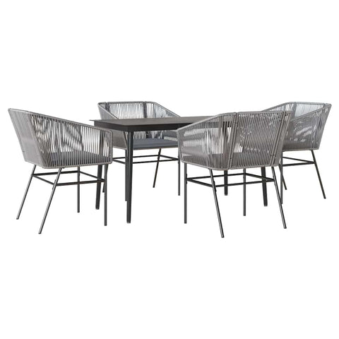 vidaXL 5-piece Patio Dining Set - Gray Poly Rattan Outdoor Furniture with Cushions - Robust Steel Frame & Tempered Glass Dining Table for Garden, Patio, Backyard - Modern Rectangular Style
