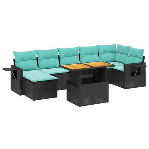 vidaXL Patio Sofa Set with Cushions 8 Piece, Outdoor Sectional Sofa Couch, Patio Conversation Set for Garden Backyard, Black Poly Rattan