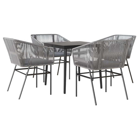 vidaXL 5 Piece Patio Dining Set - Gray Poly Rattan with Glass Tabletop - Outdoor Furniture with Cushions - Deck/Garden/Backyard