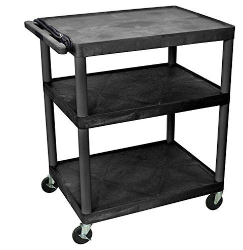 40 in.H AV Cart - 3 Large Shelves Electric - Black