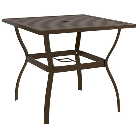 vidaXL Outdoor Patio Table- Industrial Style, Powder-Coated Steel, Parasol Hole Friendly, Square Shaped Brown Dining Table for Gardens, Patios, Lawns