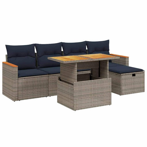 vidaXL Patio Sofa Set with Cushions 6 Piece, Outdoor Conversation Set, Sectional Sofa for Balcony Garden, Modern Style, Gray Poly Rattan