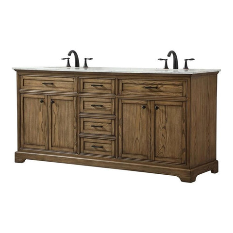 Elegant Decor Americana 72" Aluminum Alloy Double Bathroom Vanity in Driftwood