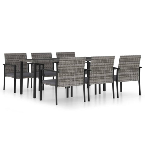 vidaXL Patio Dining Set 7 Piece, Outdoor Dining Set for Garden Yard, Table and Chair for Balcony, Dining Table, Farmhouse Style, Poly Rattan Gray